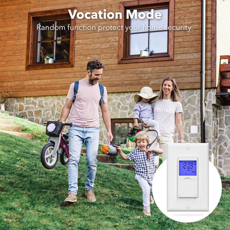 BN-LINK 7 Day Programmable in-Wall Timer Switch for Lights, Digital Light Switch Timer Indoor, Single Pole and 3 Way (Compatible with SPDT) Both Use, Neutral Wire Required, Blue Backlight, ETL Listed - Image 3